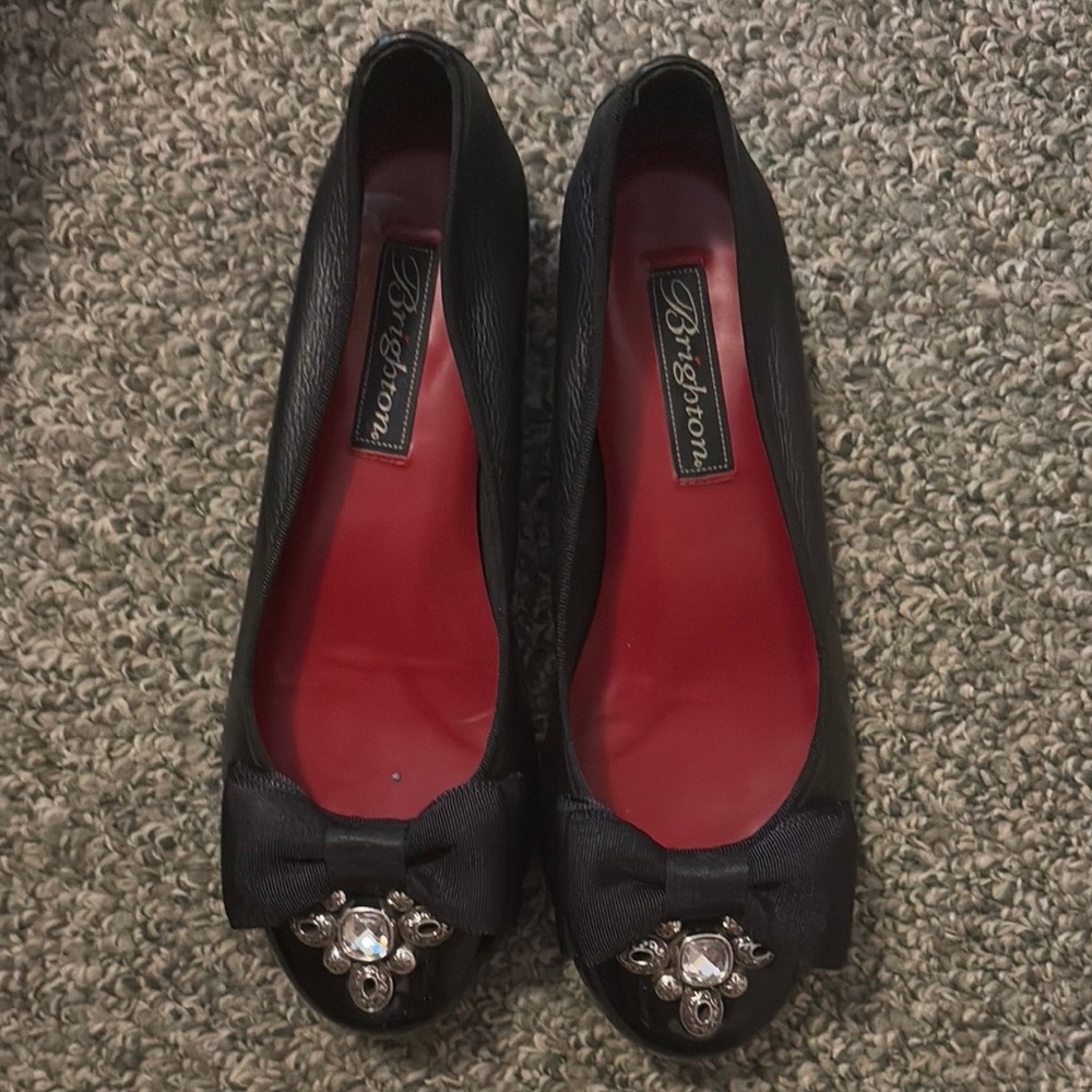 Brighton Black and Red Flats with Elegant Embellishments